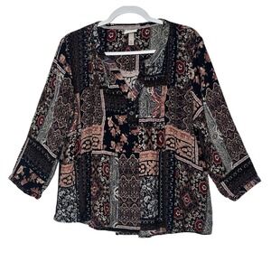 Knox Rose Tunic Top Women's XL Floral‎ Long Sleeve Bohemian Stretch Relaxed